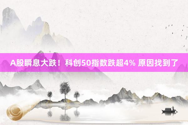 A股瞬息大跌！科创50指数跌超4% 原因找到了