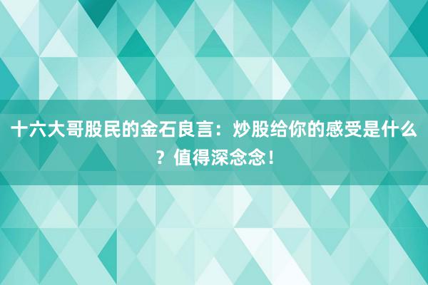 十六大哥股民的金石良言：炒股给你的感受是什么？值得深念念！