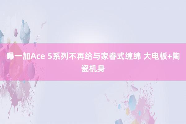 曝一加Ace 5系列不再给与家眷式缠绵 大电板+陶瓷机身